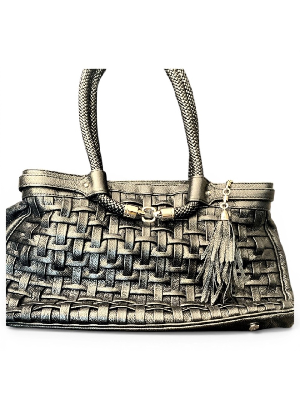 Cole Haan Collection Pleated Woven Leather Large Tote Black NWT $750 B08637